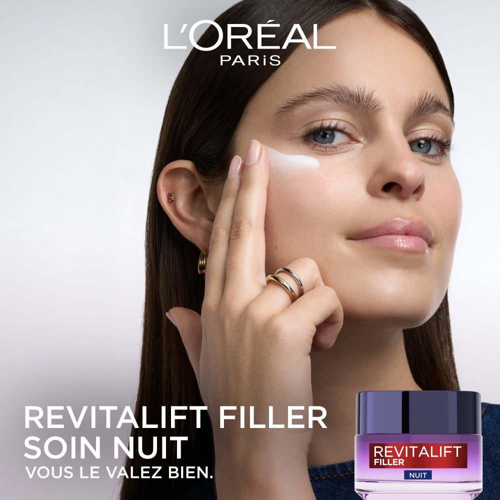 L’Oréal Paris, Revitalift Filler, crème de nuit anti-rides, hydratation longue durée, triple acide hyaluronique, atténue visible