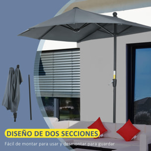 Sombrilla de Pared de Jardín 200x190x240 cm Parasol con Manivela Poste de Acero y Base Cruzada Protección Solar para Terraza Balcón Exterior Gris