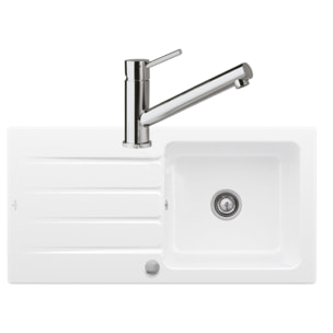 Evier 1 bac Architectura 60 vidage auto + Robinet de cuisine Como Acier Massif Poli