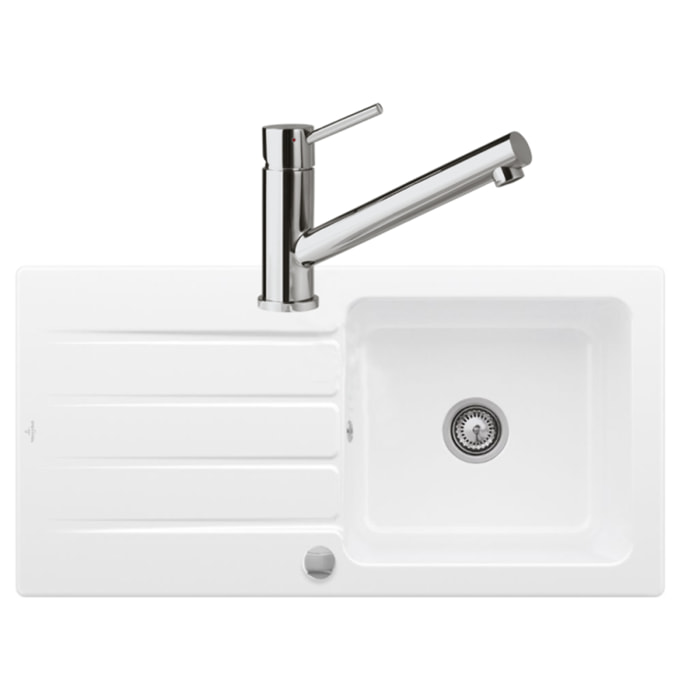 Evier 1 bac Architectura 60 vidage auto + Robinet de cuisine Como Acier Massif Poli