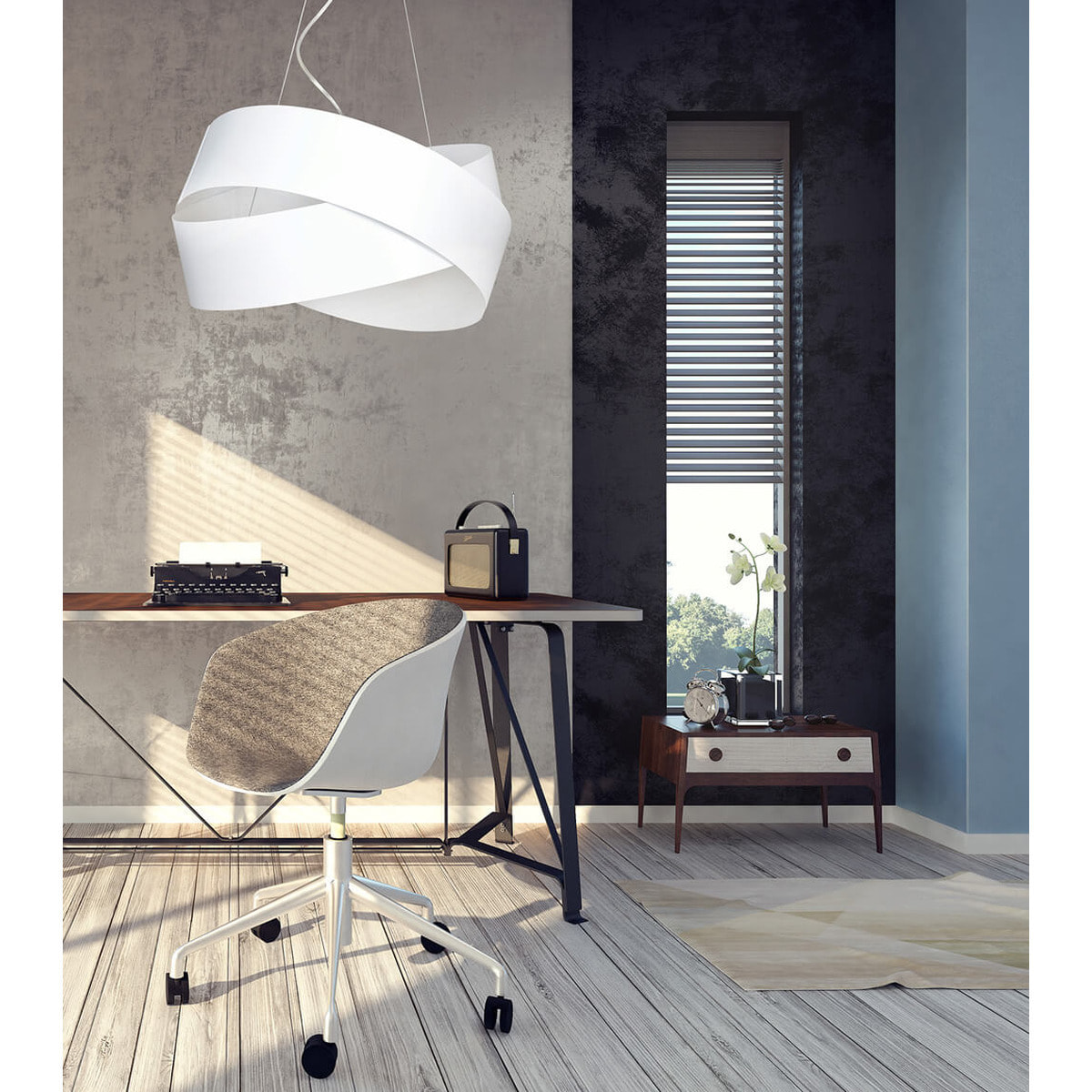 Lampada a sospensione Vieno in acciaio bianco opaco