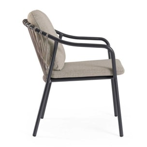 Set 4 sedie da giardino PAMPLONA con cuscini beige, schienale in corda e struttura antracite