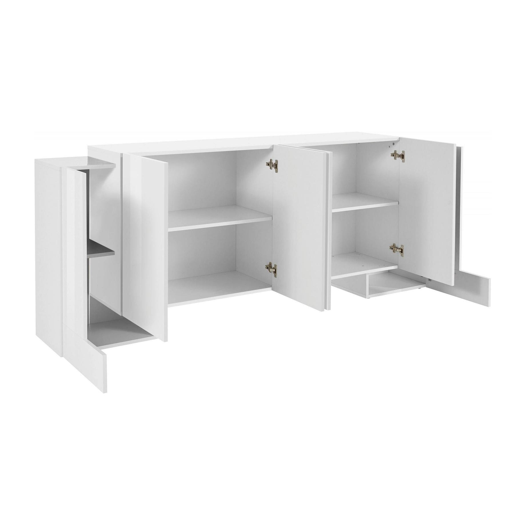 Credenza moderna a 6 ante, Made in Italy, Madia da cucina, Buffet di design da soggiorno, cm 210x45h85, colore Bianco lucido