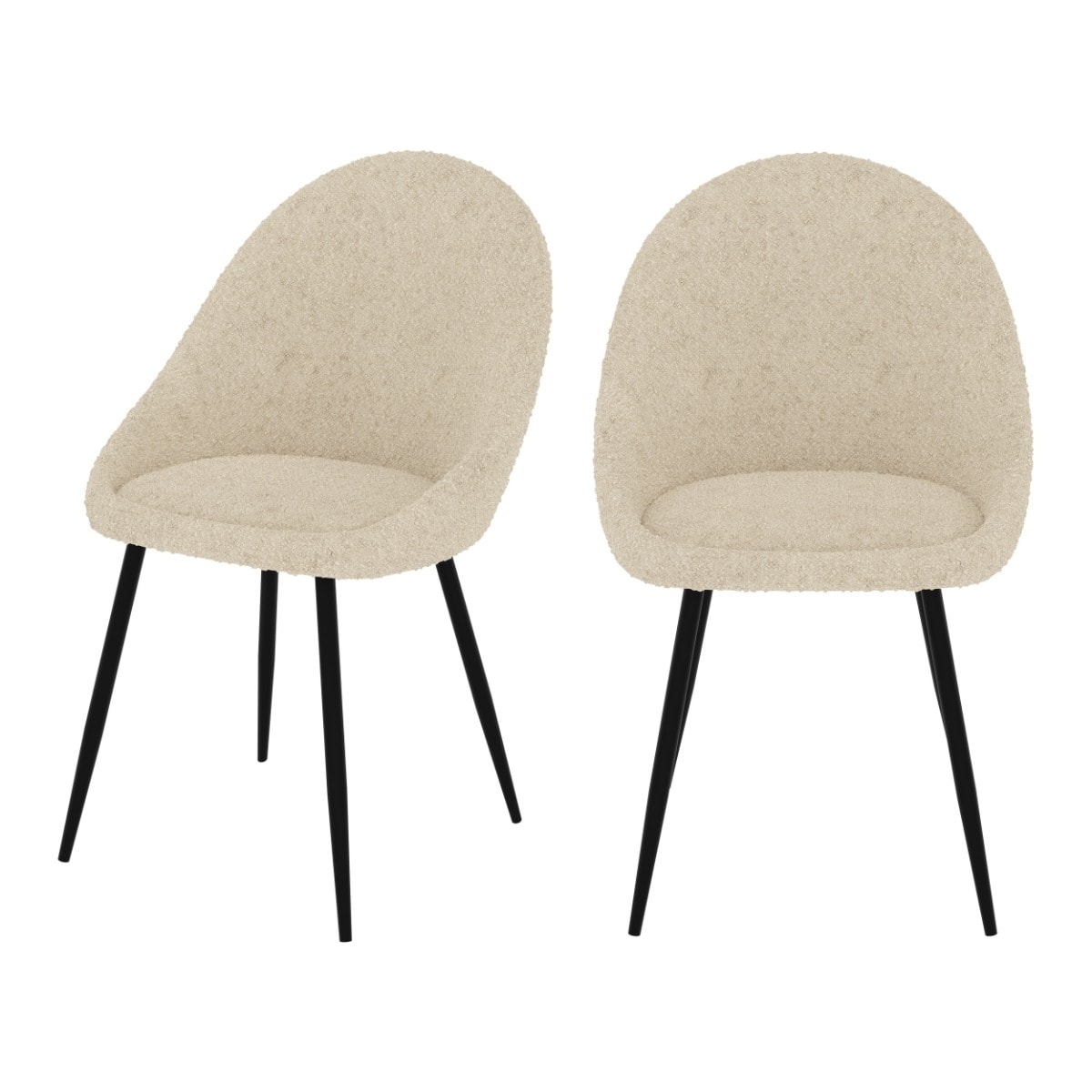 Lot de 2 chaises en tissu bouclé blanc cassé - Rona