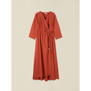 Oltre - Vestido cruzado de popelín - Naranja sol
