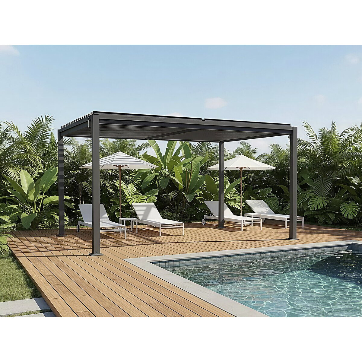 Pergola bioclimatique autoportante avec lames orientables "Howard" - 3 x 4 m - Gris