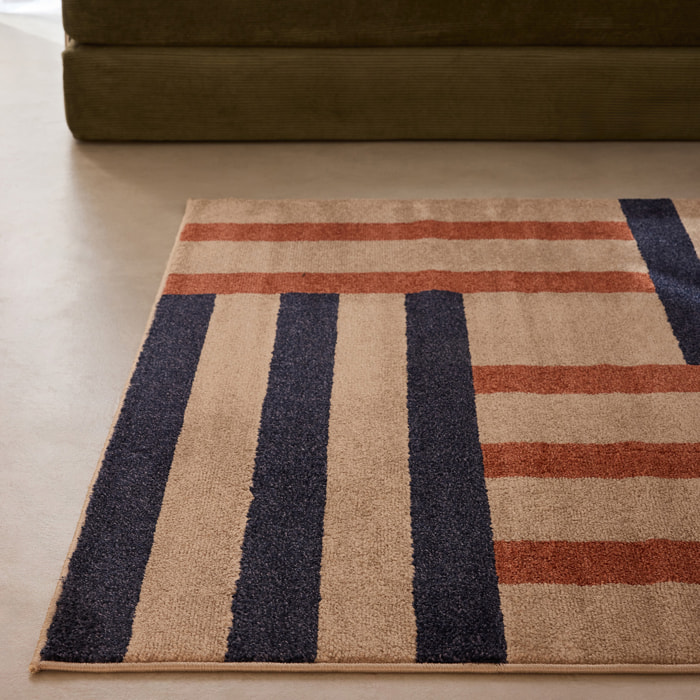 SANTAL - Tapis de salon bleu à motif géométrique