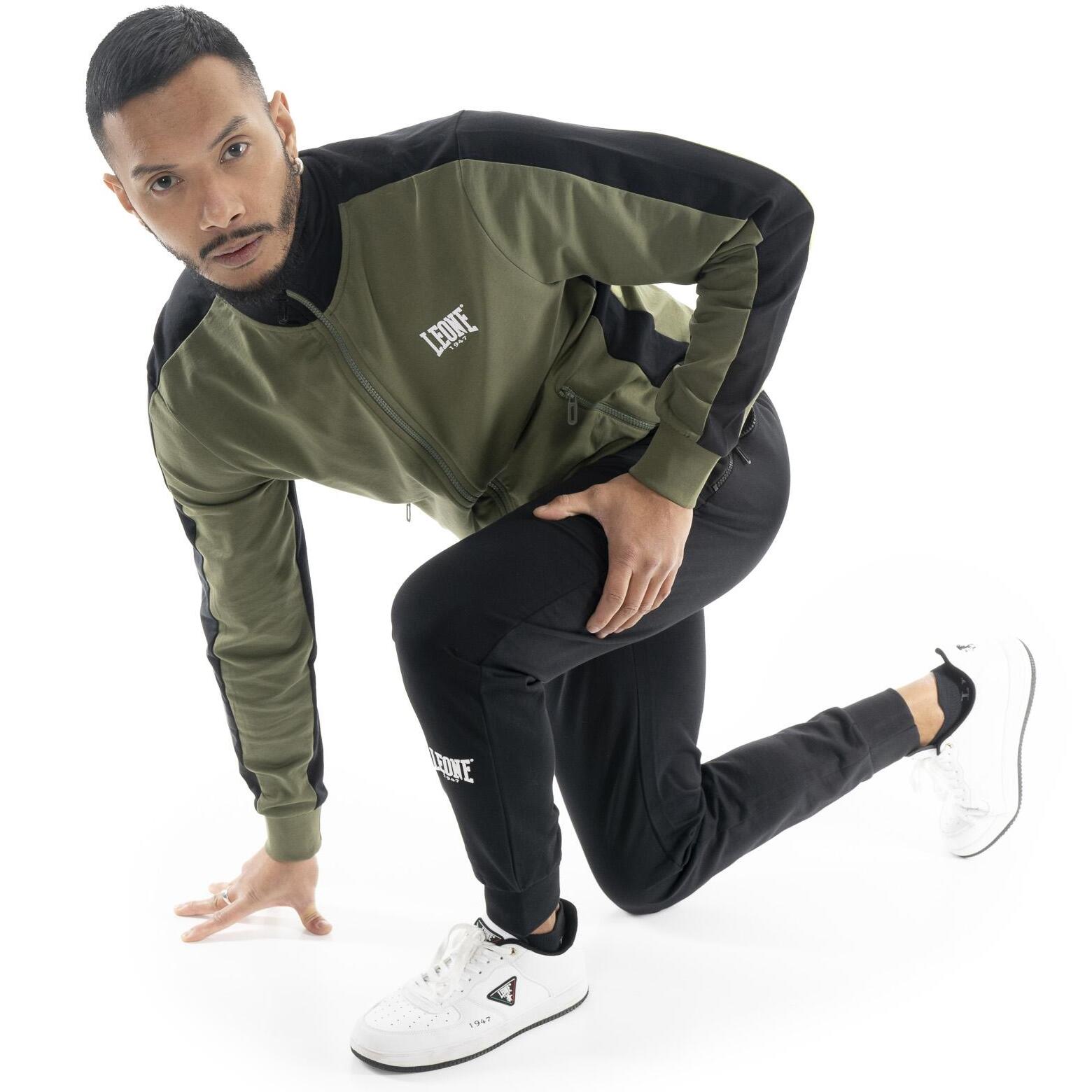 Tuta da uomo in cotone non garzato con colletto e zip Leone Basic