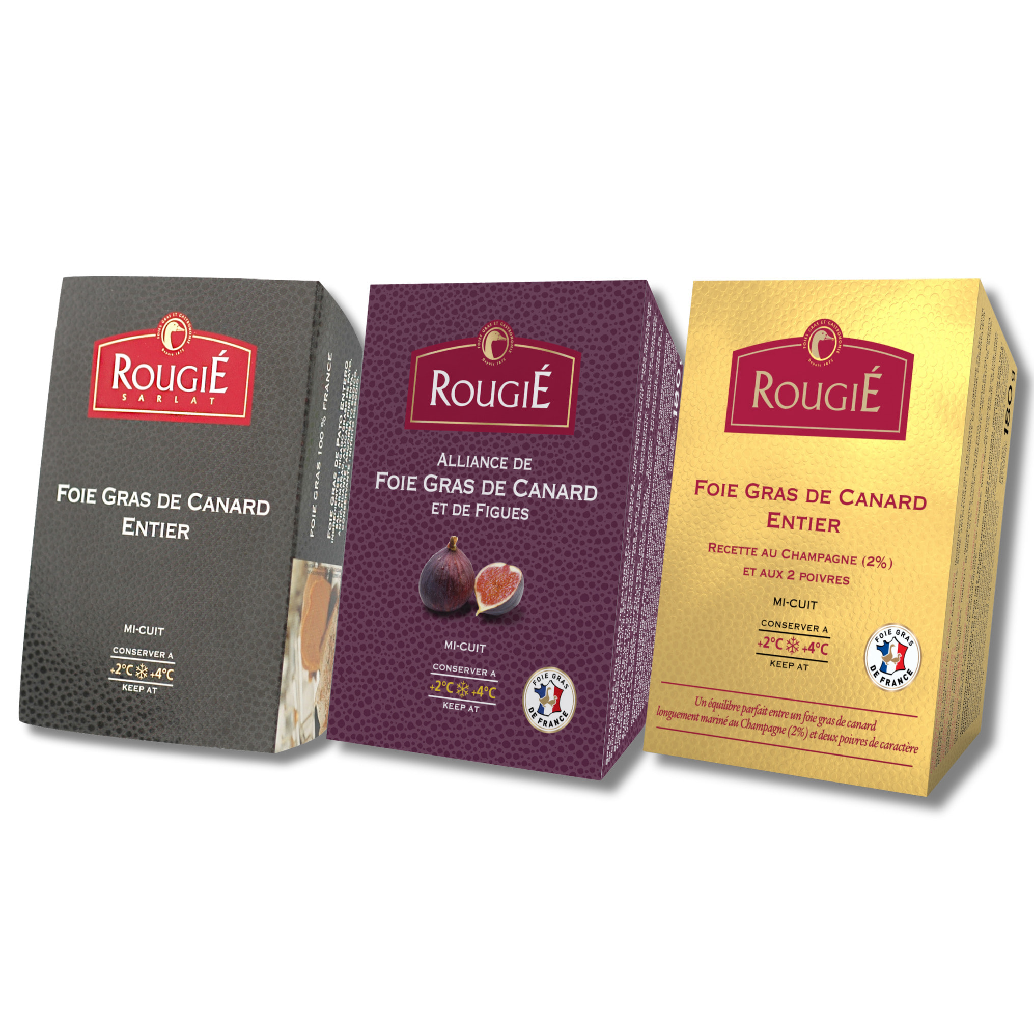 La trilogie de Foie Gras de canard entier - nature, figue, champagne - 3x180g