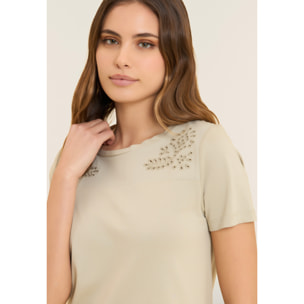 T-shirt in Jersey con Ricami Floreali