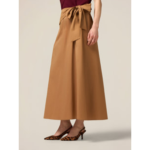 Oltre - Falda midi de popelina con fajín - Beige