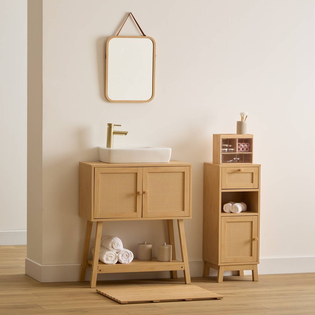 Meuble bas 1 porte 1 niveau Cane marron