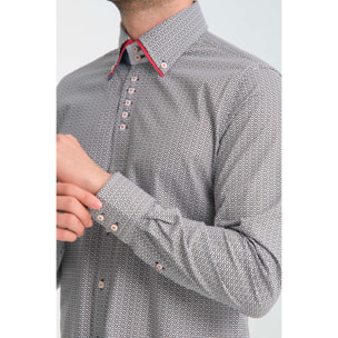 Camicia Uomo 2 Bottoni Button Down 7bottoni Doppio Coll Popeline Stretch Stampato Bianco/Nero