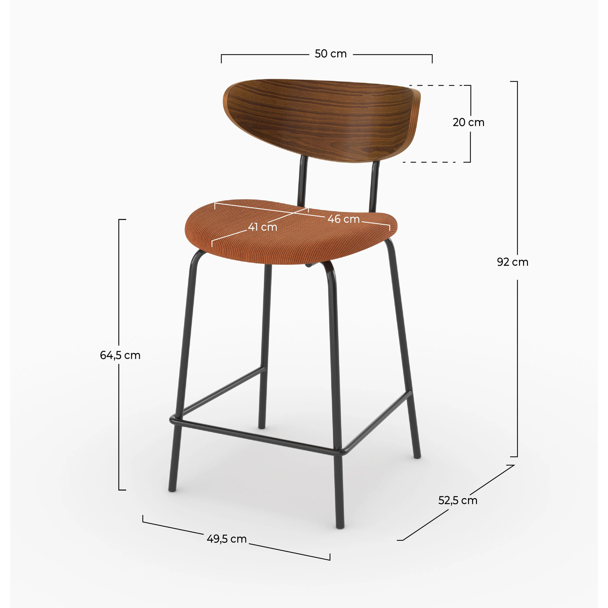 Lot de 2 chaises pour îlot central, velours côtelé terracotta 64.5 cm - Jade