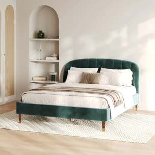 Lit double 160x200 cm en velours vert et pieds doré - Gala