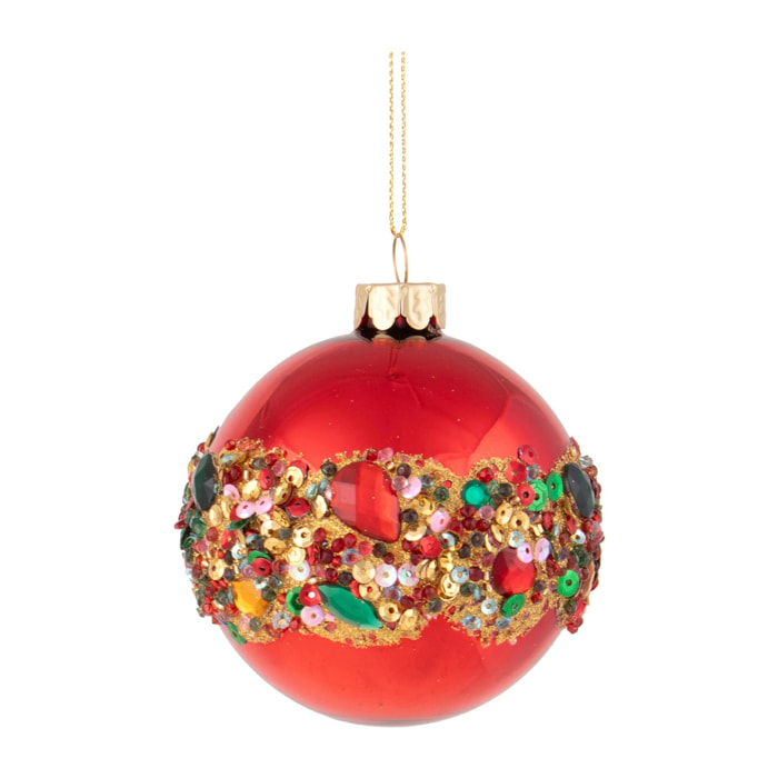 Sfera con Paillett e Diamanti - Pezzi 6 - Colore Rosso - 8x8Hx8cm - Bianchi Dino