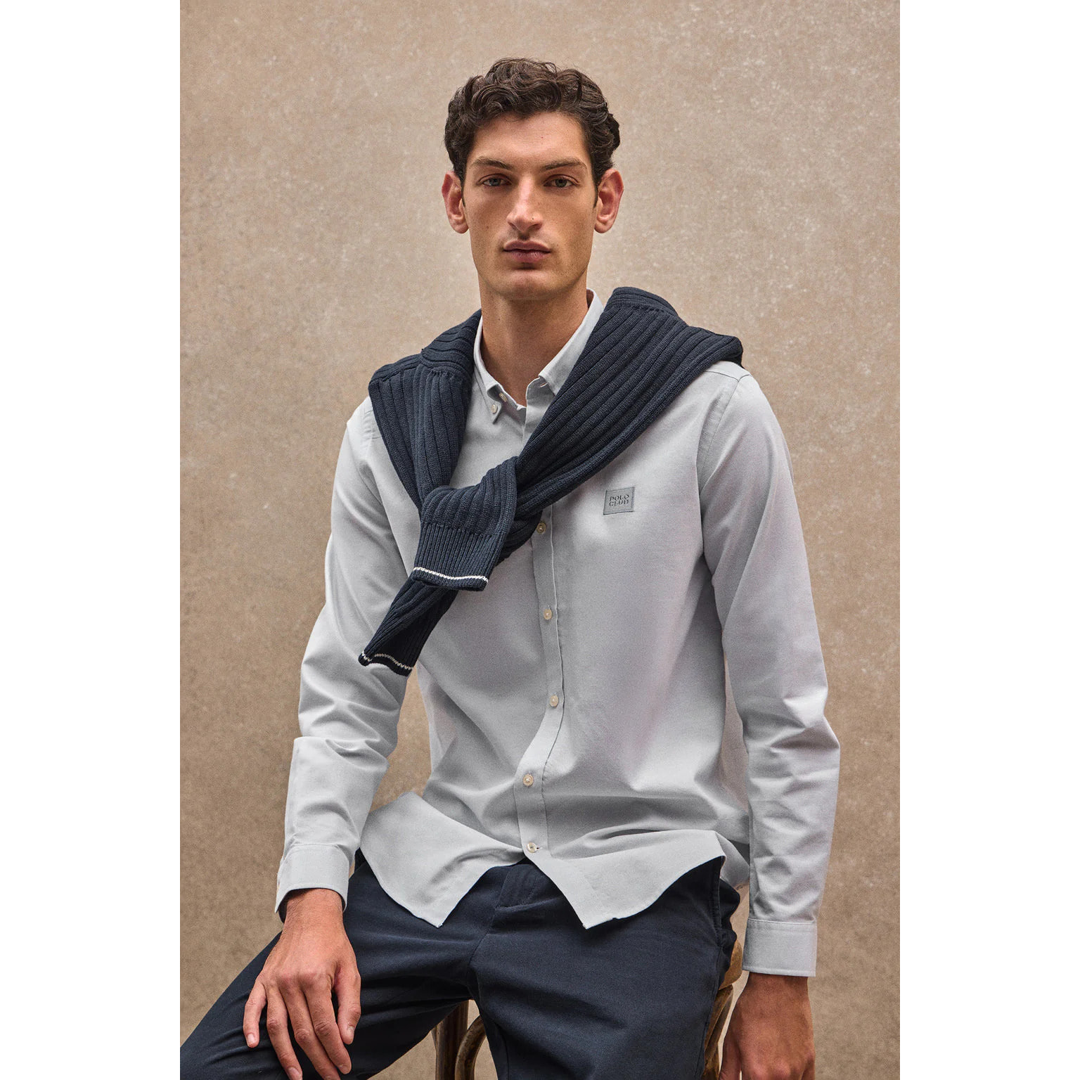 Camicia blu chiaro, regular fit, con colletto abbottonato e logo Polo Club