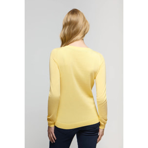 Maglione giallo leggero in filo basic a girocollo e logo Rigby Go