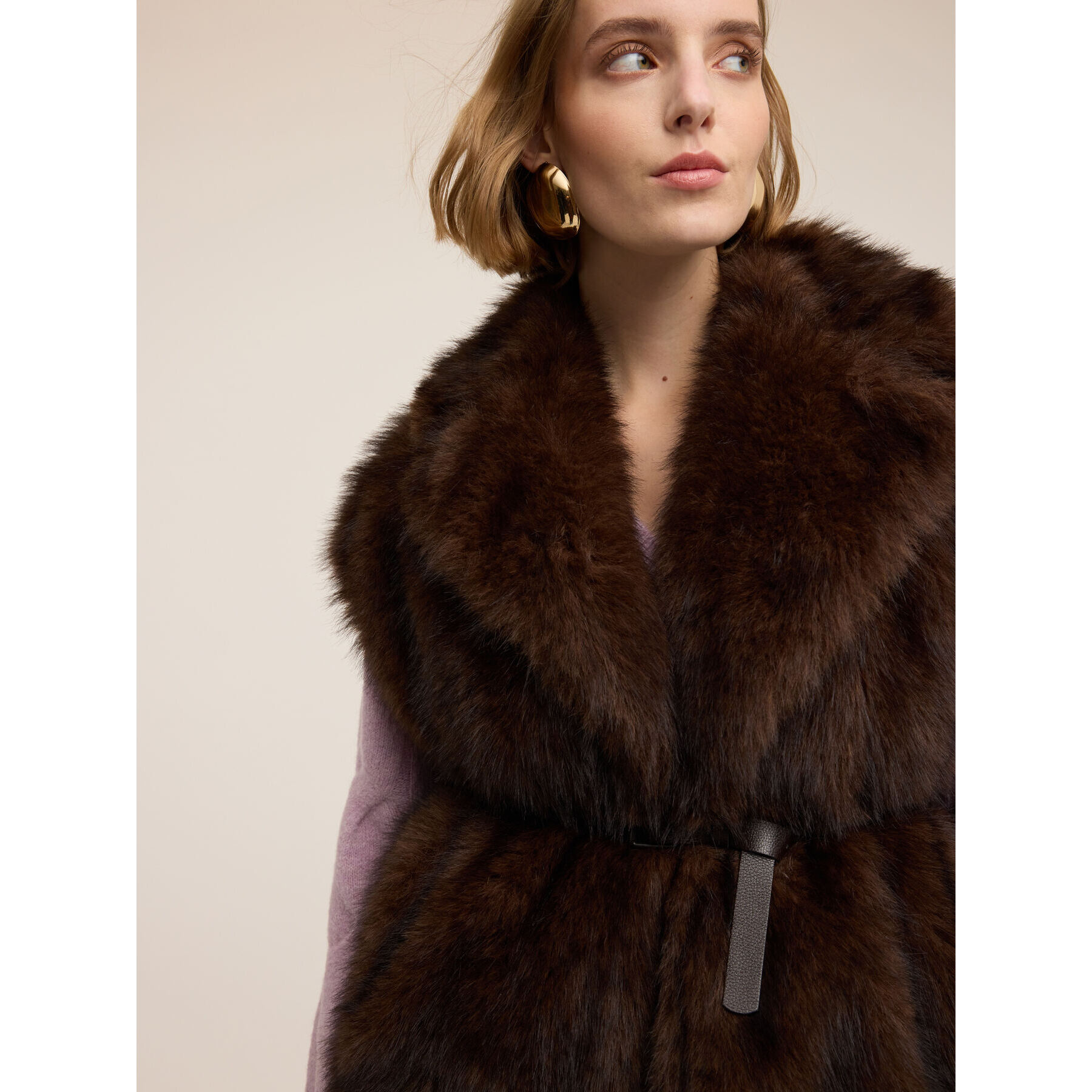 Motivi - Gilet effetto peluche con cintura - Marrone