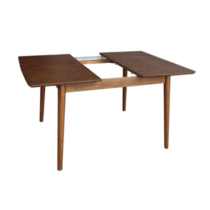 Table à manger rectangulaire extensible bois d'hévéa et placage chêne noyer 4-6 places - 110/140 x 100 x 75 cm - Lina