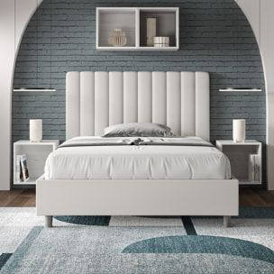 Letto una piazza e mezza contenitore imbottito 120x210 similpelle bianco Agueda