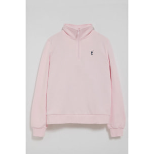 Felpa rosa con mezza cerniera e ricamo Rigby Go