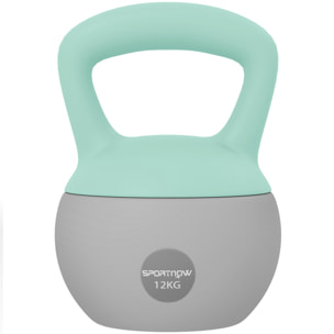 Kettlebell 12 Kg - prise ergonomique - entraînement musculaire & haltérophilie - PVC gris vert d'eau