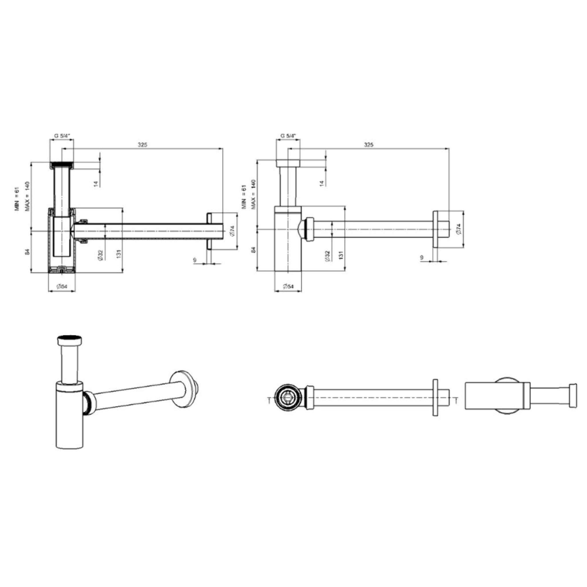 Siphon de lavabo SAT Project 5/4 DN32 chromé plastique (SATSIFMPLC)