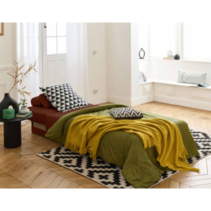 Cristal - fauteuil - convertible avec coffre et grand pouf - en velours côtelé - Terracotta