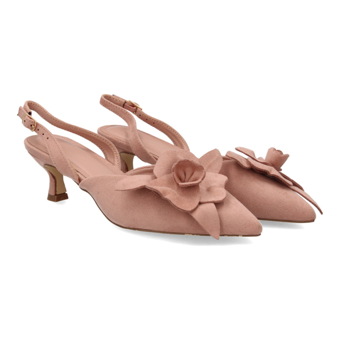 Zapato destalonado con adorno de flor tacón para mujer