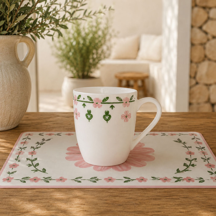 Lot de 6 mugs 36cl en porcelaine blanc et rose floral PRIMAVERA
