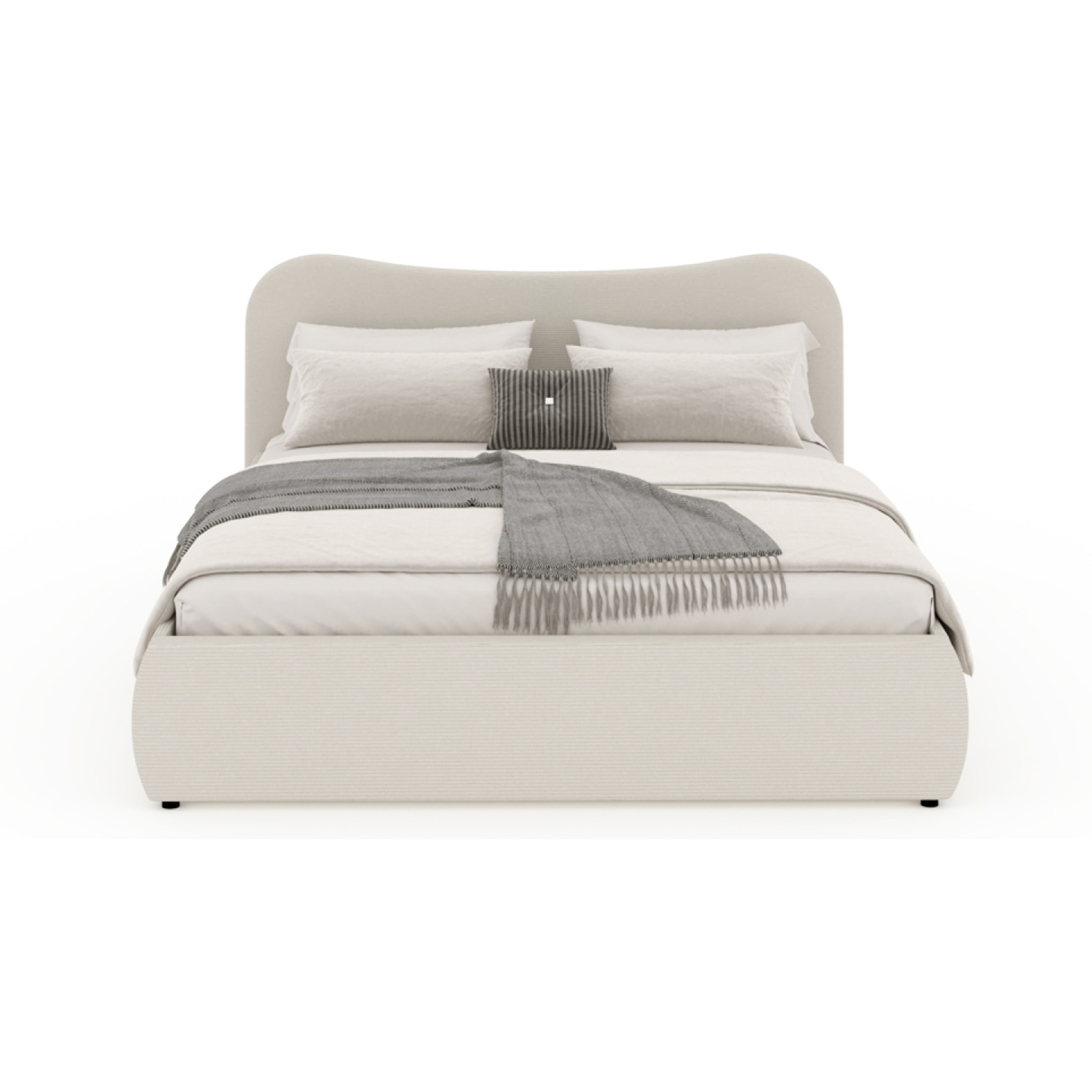 MILANO Lit coffre 140x190cm design arrondi velours côtelé beige