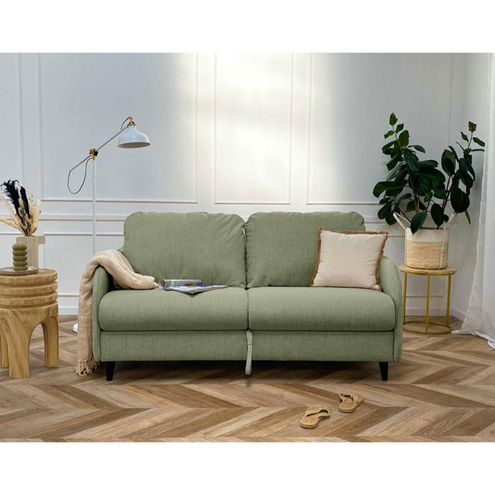 Cosmos - canapé 3 places convertible express couchage quotidien 140 cm matelas 11 cm en tissu - Vert sauge