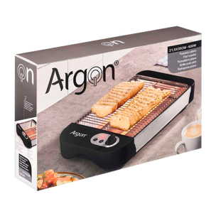 Tostador plano negro con 600W, bandeja extraible recogemigas y 6 intensidades.