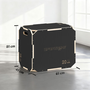 Cajón Pliométrico de Madera 3 en 1, Plataforma de Caja Pliométrica con 3 Alturas Ajustables 61/51/41 cm, Asas, sin Esquinas, Entrenamiento de Salto, Fuerza, para Casa, Gimnasio y Exterior