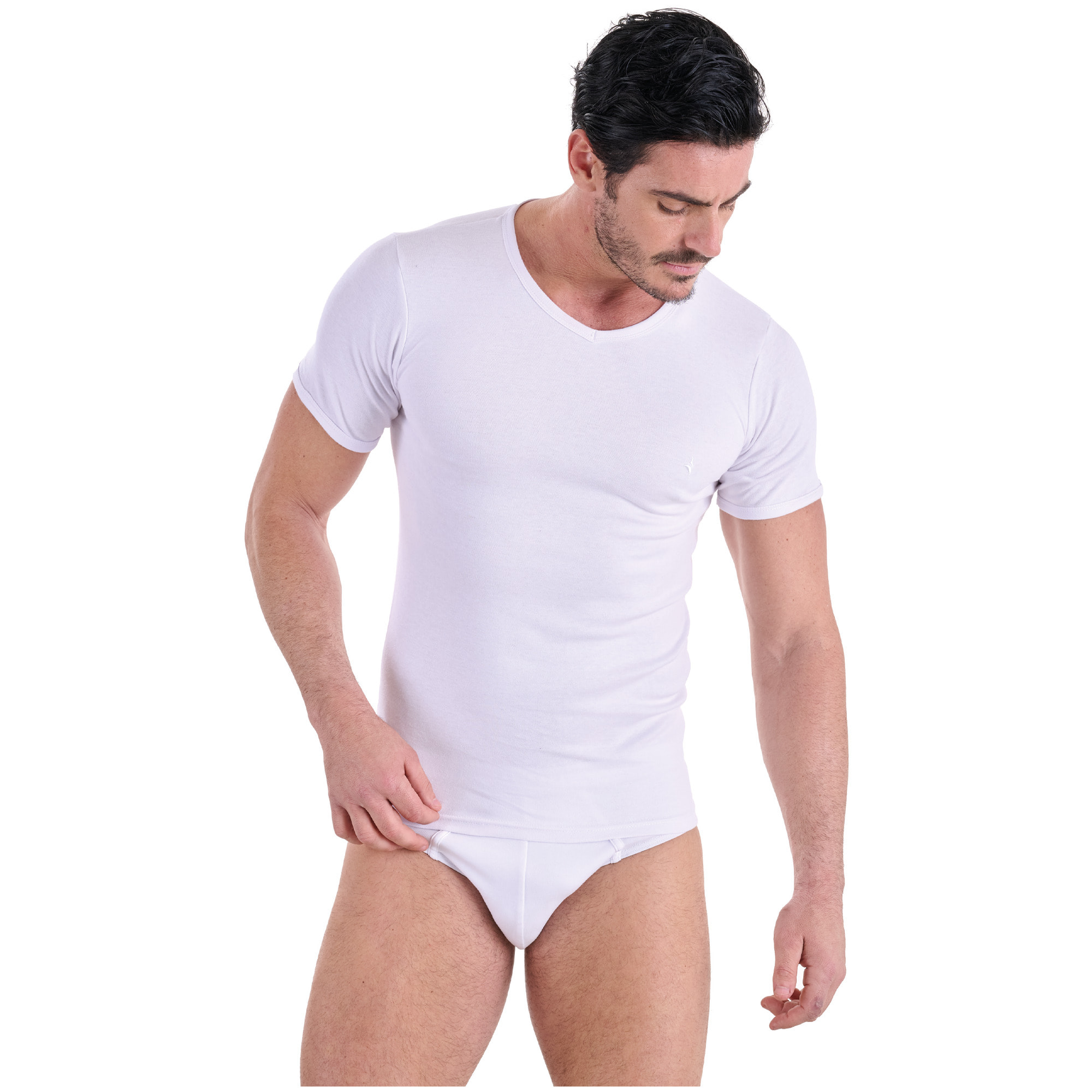 T-shirt Navigare in Cotone Interlock Scollo a V Art.912 Conf. Da 3pz, Bianco