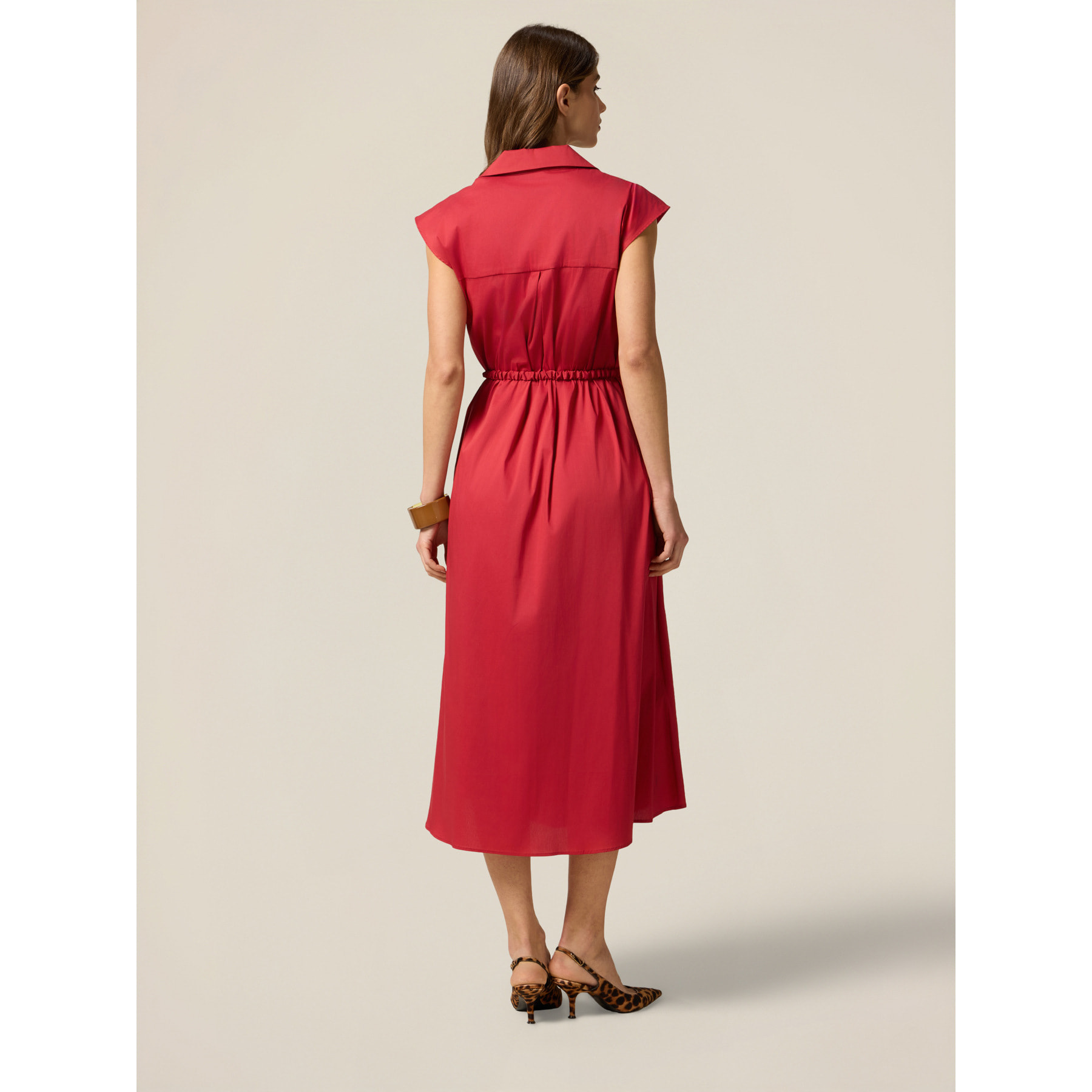 Oltre - Camisa midi de popelina con cinturón - Rojo