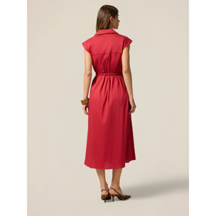 Oltre - Camisa midi de popelina con cinturón - Rojo