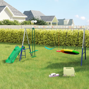 Balançoire aire de jeux 4+1 agrès acier gris bleu