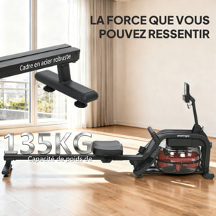 Rameur à eau résistance ajustable réservoir 6-11L écran LCD multifonction rangement vertical acier noir