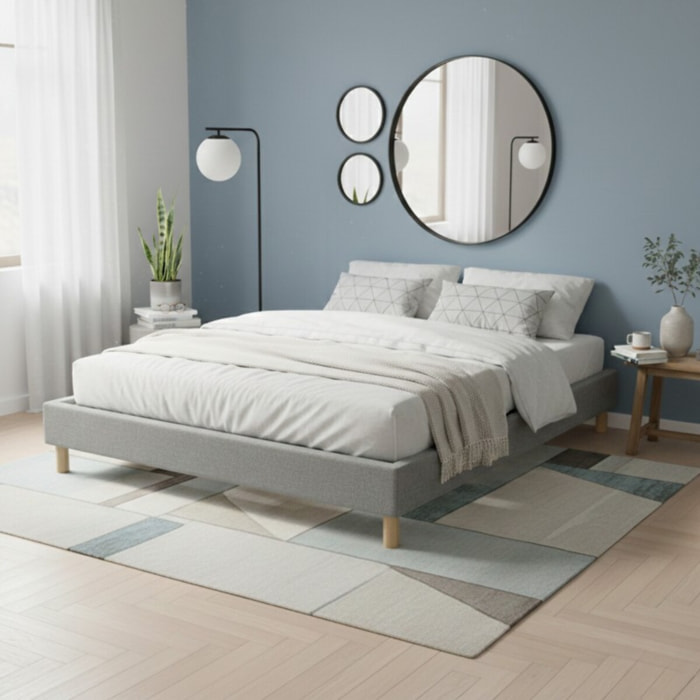 Lit Cancun | Cadre à lattes | Robustesse et confort | Montage simple rapide | Tissu | Gris clair