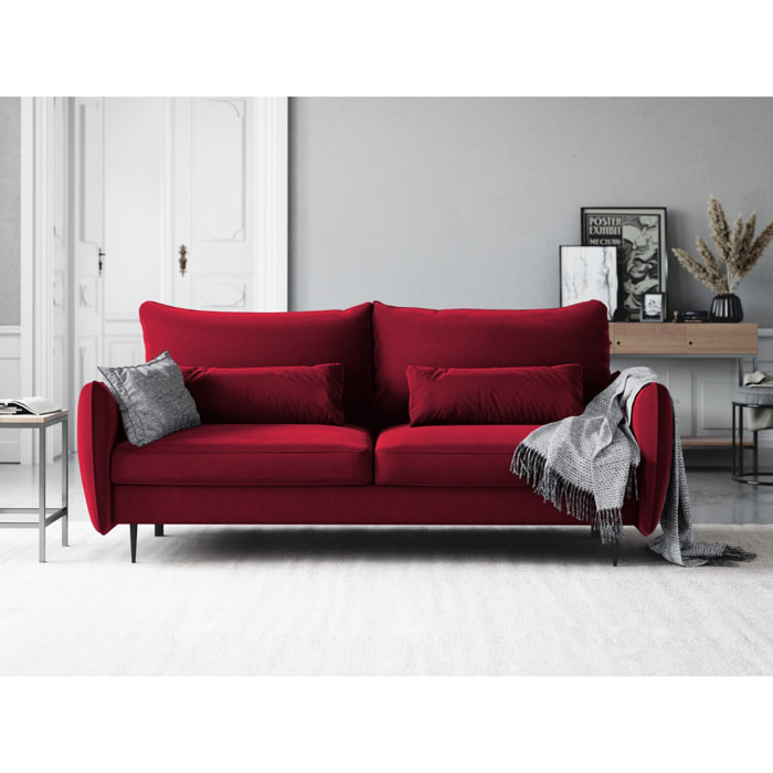 Canapé convertible avec coffre de rangement "Vermont" 3 places en velours rouge