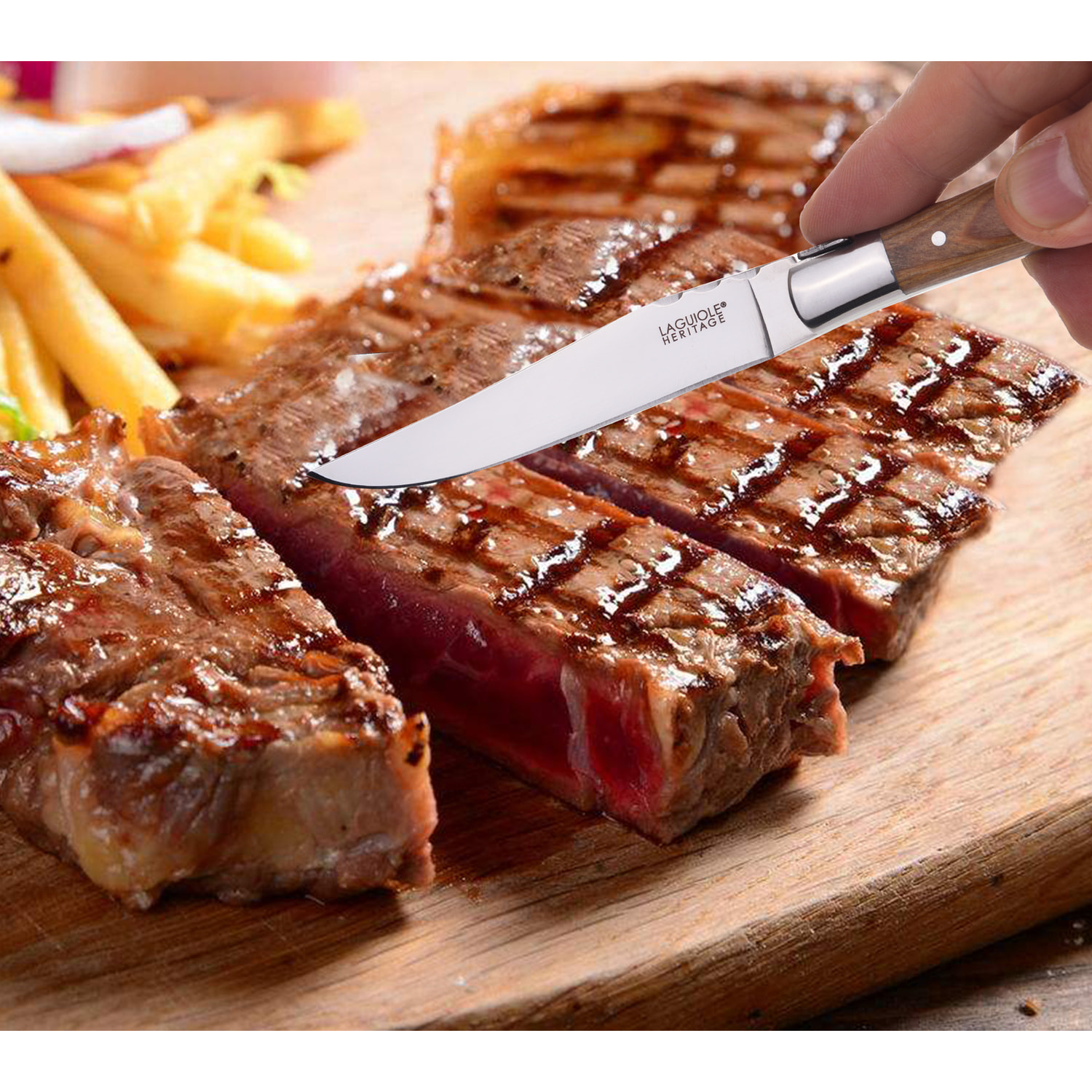 Coffret 6 Couteaux à steak - Manche en bois pakka 3 teintes assorties