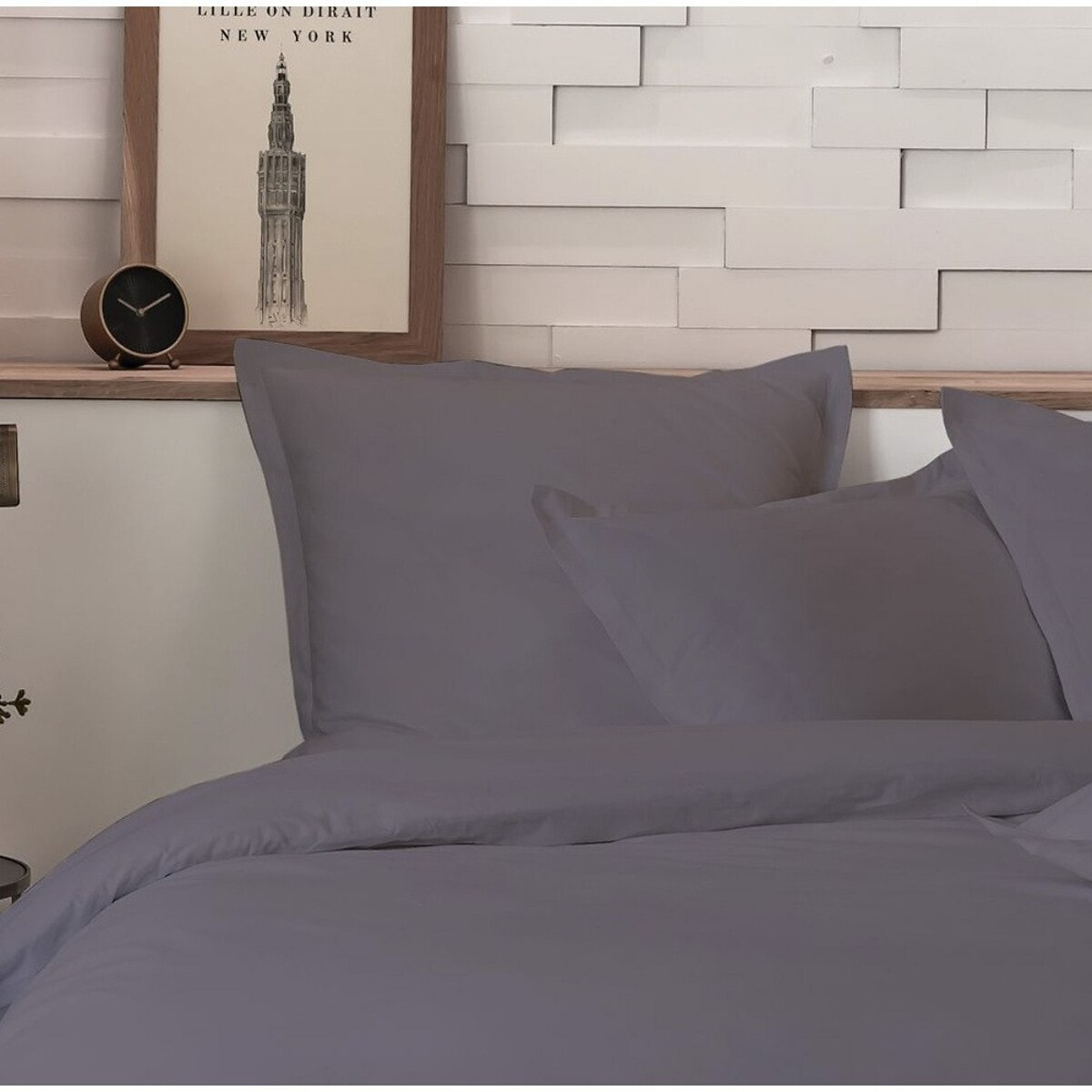 Parure Housse De Couette 3pcs 100 % percale Coton 80fils Uni Gris