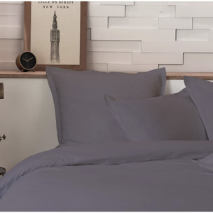 Parure Housse De Couette 3pcs 100 % percale Coton 80fils Uni Gris