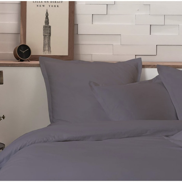 Parure Housse De Couette 3pcs 100 % percale Coton 80fils Uni Gris