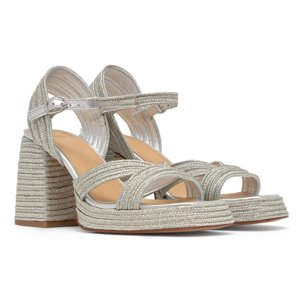 Sandalias de tacón de mujer Valle trenzada en acabado metalizado