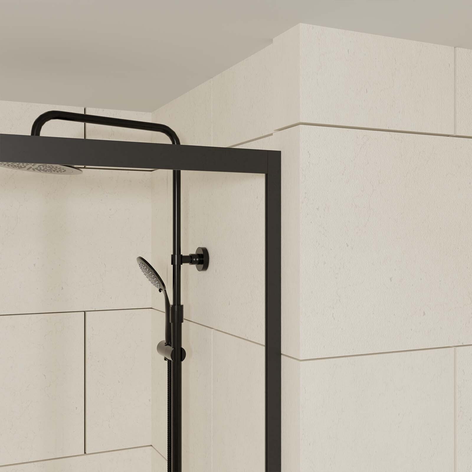 Porte de douche + Retour 140x90x200 cm - Verre 6 mm - Profilé Noir - CRUSH