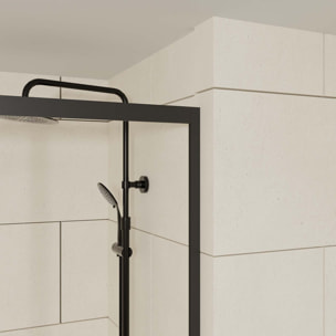 Porte de douche + Retour 140x90x200 cm - Verre 6 mm - Profilé Noir - CRUSH