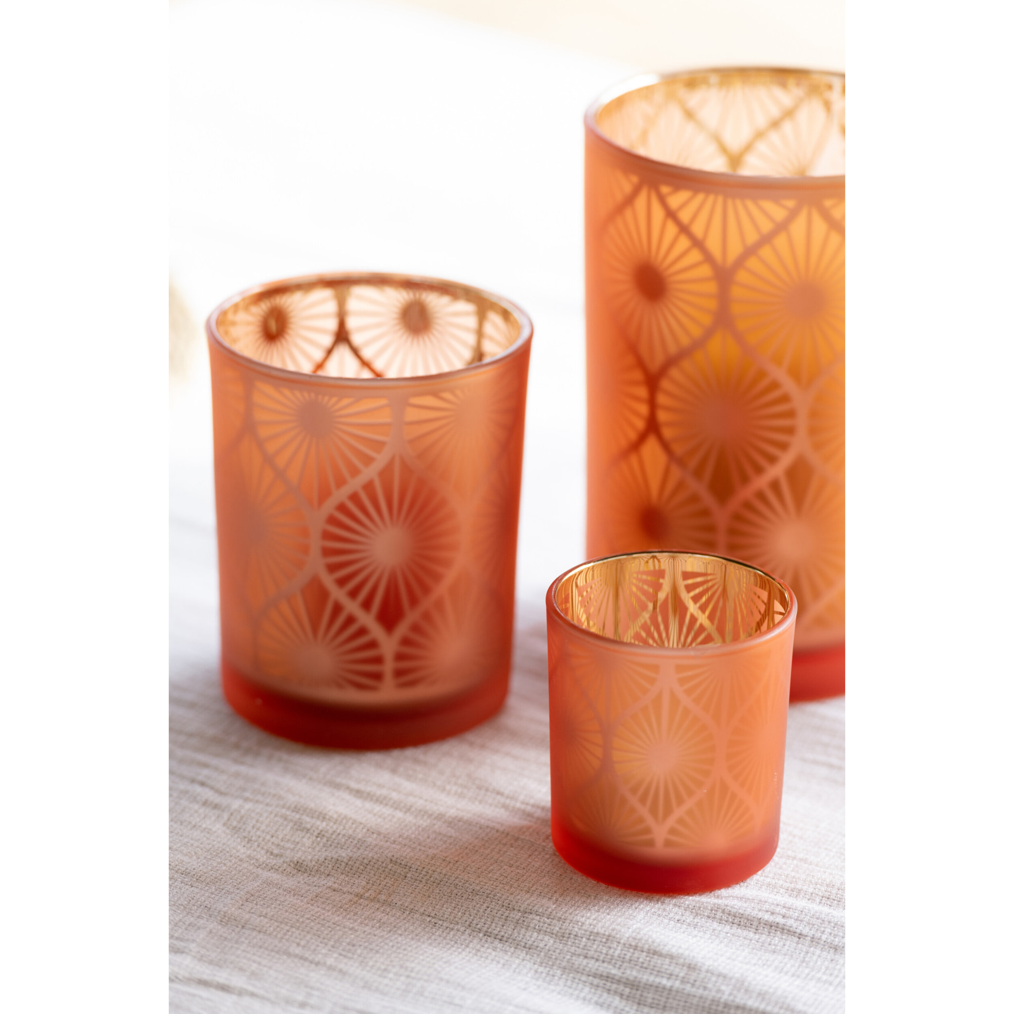 J-Line photophore Losange Fleurs - verre - orange - medium - 2 pièces